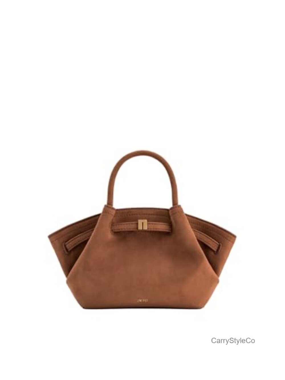 Mini Tote Bag Faux Suede Magnetic Snap Gold Hardware Shoulder Strap